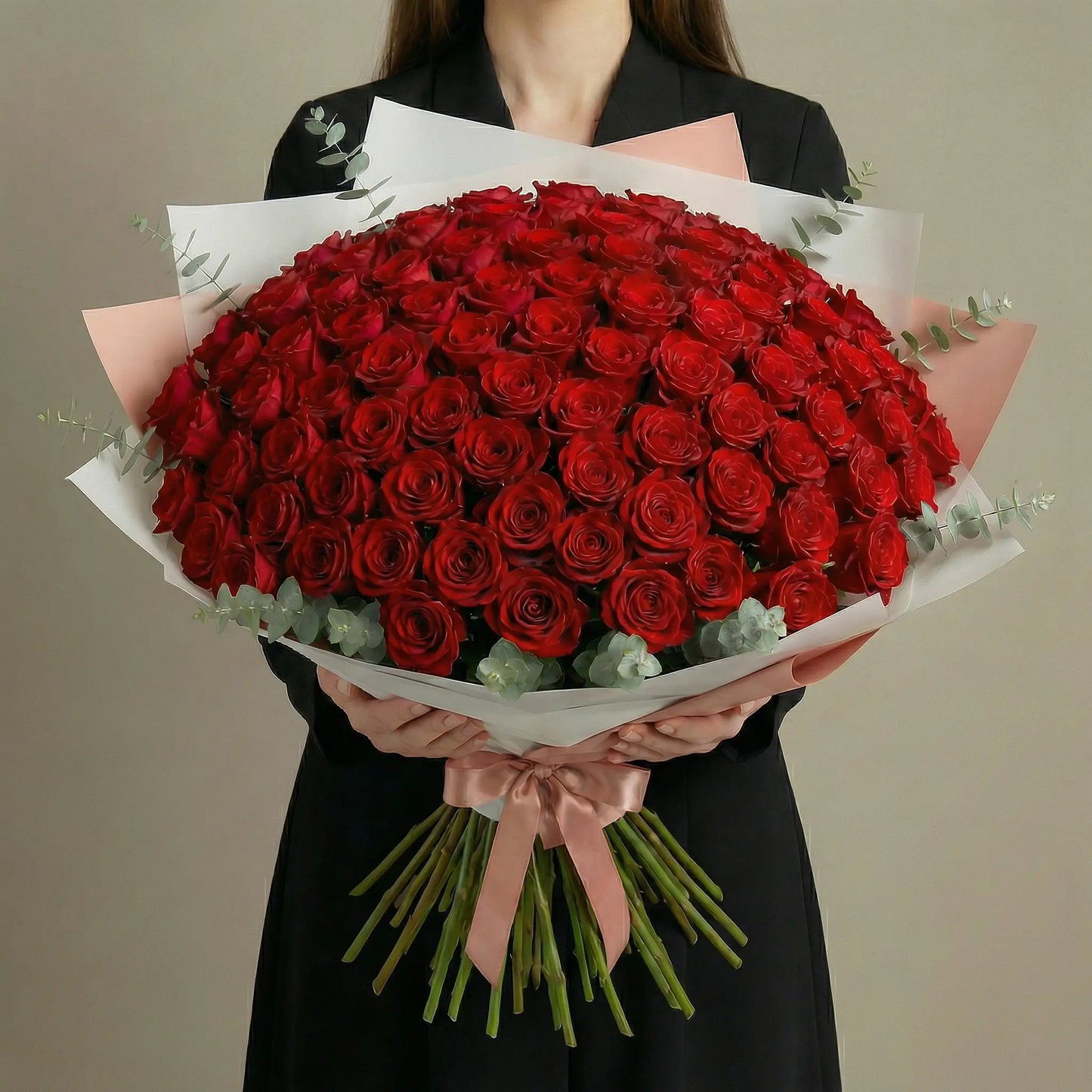 High-End Bouquet of 100 Red Roses