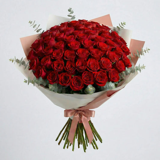 High-End Bouquet of 50 Red Roses
